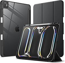 JETech Case for iPad Pro 13-Inch M4 (2024) with Pencil Holder, Clear Transparent Back Shell Slim Stand Shockproof Tablet Cover, Auto Wake/Sleep (Black)