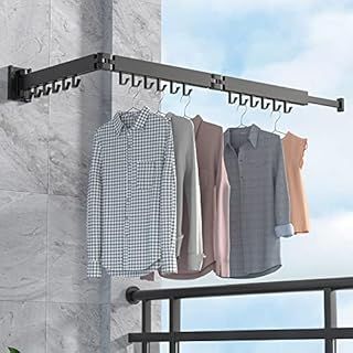 BHeadCat Clothes Drying Rack Multi-purpose Laundry Drying Rack Rotatable, Heavy Duty Wall Mounted Iron Garment Rack, Hanging Rod for Closet Storage, Laundry Room, 21 Hooks, 57cm in Length