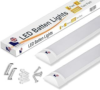 Morris 36w LED Batten Lights 4ft, 120cm, 6000k Daylight, IP20 LED Fluorescent Strip Light Fitting for Ceiling of Home & Office, Workshop & Garage Lighting, Pack of 2