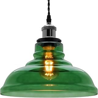 Smoked Glass Pendant Light Green Lamp Shade Bowl Industrial Ceiling Rose E27 Fitting Black Nickel K422