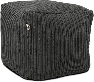 Corduroy Cube Footstool Bean Bag. Home Decor Accessories for Living Room, Lounge and Bedroom. Modern Furniture Square Pouffe. Machine Washable. 38 x 38 x 38cm (Slate Grey)