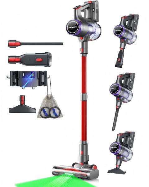 VACTechPro Upgraded F02 Ultra Cordless Vacuum Cleaner, 50KPa/600W/70Mins Self-Standing Stick Vacuum, Triple Anti-Tangled Handheld Vacuum with Detachable Battery for Hardwood Pet Hair Carpet Home Stair