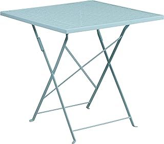 Flash Furniture Oia Commercial Grade 28" Square Sky Blue Indoor-Outdoor Steel Folding Patio Table