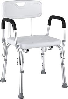 Adjustable Shower Chair With Back and Arms - Portable Bath Stool for Mobility, Non-Slip Seat for Adults, Elderly, Disabled - Maximum Load 136 kg, White
