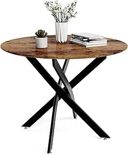 GOLDFAN Round Dining Table Wooden 80cm Retro Kitchen Table for Dining Room, Industrial Style Rustic Brown and Black (Table Only)