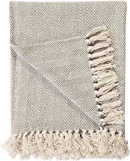 EHC 100% Natural Cotton Two Tone Herringbone King Size 3 Seater Throws for Sofa Bedspread,Settee Throw- 225 x 250cm