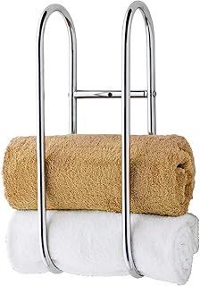 Wall Mounted Towel Rail Bathroom Storage Rail Modern Decorative Metal Wall Mount Towel Rack Organizer for Storage of Bathroom Towels Chrome/Steel