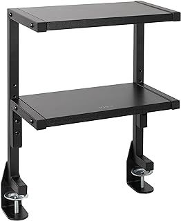 VIVO Clamp-on 33cm Above or Below Desk 2-Tier Shelving Unit for Table Accessories, Gaming Devices, and More, Storage Tray, Desktop Organizer, Black, STAND-SHELF2C