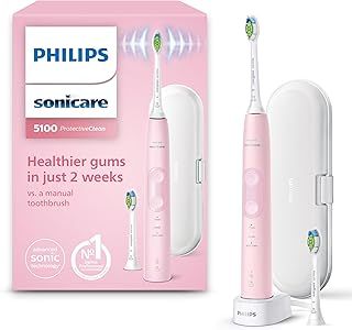 Philips Sonicare ProtectiveClean 5100 Electric Toothbrush, Sonic Toothbrush with 3 Brushing Modes, Clean, White and Gum Care, Pressure Sensor, Timer and Travel Case, Pink, Model HX6856/29