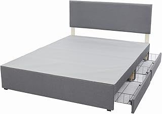 Panana Grey Divan Double Bed Linen Fabric Divan Bed Frame With/without Headboard Storage Drawers (with Headboard, 2 Side Drawers, 5FT King)