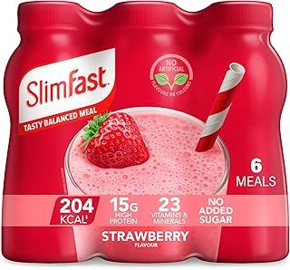 SlimFast Ready To Drink Shake, Meal Replacement Shakes for Weight Loss and Balanced Diet, High Protein, Vitamins, Minerals, No Added Sugar, Strawberry Flavour, 6 x 325 ml, Packaging May Vary