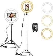 10" Ring Light with Tall Tripod Stand & Phone Holder for YouTube Video, Dimmable Led Ring Light with Remote for Camera, Video, Makeup, Selfie Photography Compatible with Smartphone