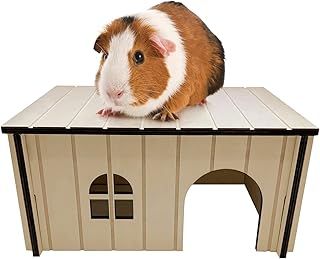 Wooden Guinea Pig House 33x16x24cm | Pet Animal Hide Hideout Ideal For Dwarf Rabbits Tortoise Rats Pygmy Hedgehog | Perfect Nesting Box Slots Together in Seconds (Medium)