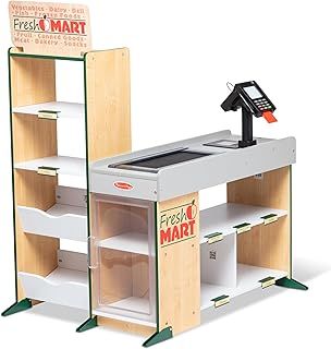 Melissa & Doug Grocery Store Playset & Toy Till Cash Register with Scanner & Conveyor | Pretend Play Store | Wooden Toy Shop | Toy Supermarket Playset | Wooden Till Toys for Kids Role Play Shop | 3+