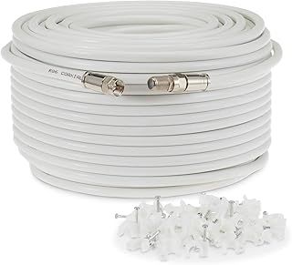 SSL RG6 Satellite Coaxial Cable Extension 50 Meter White Fully Assembled RG6 Satellite Coax TV Lead Kit with Premium Fitted Compression F Connectors for Sky Q HD, Freesat and Virgin Media