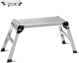GiantexUK Aluminum Hop Up Platform, Folding Step Up Work Bench with Secure Locking, Non-Slip Strips & Foot Pads, Lightweight Step Stool for Car Washing Decoration DIY, Hold 150KG (107 x 40 x 50cm)