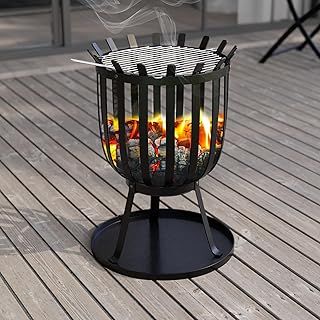 Fire Vida Steel Brazier Outdoor Garden Patio Heater Fire Burning Log Wood Burner Basket BBQ Grill Ash Tray, Square