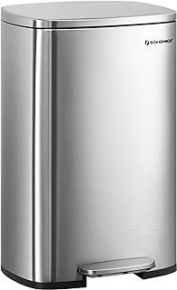 SONGMICS Kitchen Bin 13 Gallon (50 L), Pedal Bin for Kitchen, Rubbish Bin, Soft Close, Step-On Pedal, Steel, Inner Bucket, Black LTB050B02