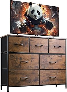 WLIVE Chest of Drawers, 7 Fabric Drawers Cabinet with Easy Pull Handle, Wood Top and Sturdy Steel Frame for Bedroom, Living Room, Rustic Brown