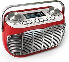DETROIT DAB Radio Alarm Clock Bedside Mains Powered Or Battery DAB/DAB+/FM Retro Radio With LCD Display Clock Radio (Red)