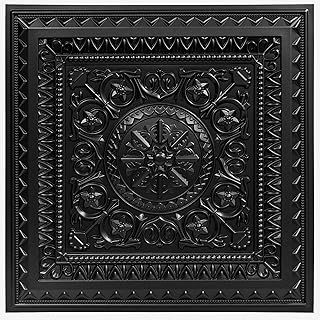Art3d 12-Pack Drop Ceiling Tiles Glue up Plastic Acoustic Black Ceiling Panels 605mm x 605mm - Fit in 600mm x 600mm Cover 48 Sq.ft