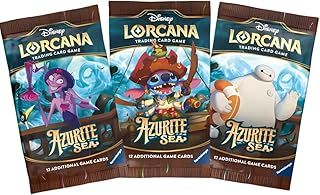 Azurite Sea Lorcana Set | 3 x Disney Trading Cards Booster Packs | Azurite Seas Lorcana 3 Booster Packs Featuring Stitch and Moana | Newest Set of Lorcana Card | TCYM Authenticated