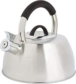 VonShef Stove Top Kettle, Stainless Steel Whistling Teakettle, Matte Black 2.5L Induction Kettle, Hob Teakettle with Stay Cool Handle & Grip, Suitable for All Hob Types
