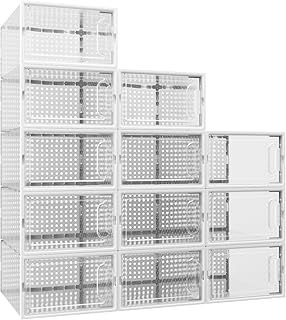 Shoe Storage Box, 12 pcs Shoe Boxes clear stackable Shoe Storage Organiser Containers space saver with Lids shoe storage cabinet for Entryway Closet Women/Men, Fit up to UK 9.5 (White)