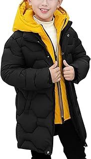 Boys Padded Hooded Coat Long Sleeve Winter Warm Parka Jacket Mid-Length Quilted Coat Windproof Puffer Down Outwear