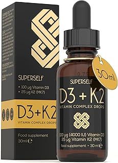 Vitamin D Drops - Vitamin D3 K2 Liquid for Adults & Kids - Immunity, Bones & Muscle Support - High Strength Vegetarian Vit D 4000IU & Vitamin K2 25mcg - Fast Absorption Oil Supplement - Natural Orange