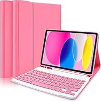 Keyboard Case for iPad A16 11th Generation 2025/10th Generation 10.9" 2022,Premium Leather Folio Cover with Pencil Holder,Multi-Angle Detachable Bluetooth Keyboard Case for iPad 10/11 Generation,Pink
