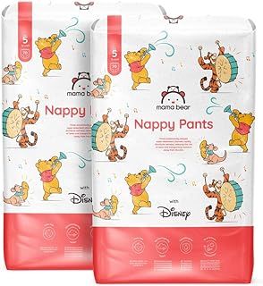 Amazon Brand - Mama Bear Disney Nappy Pants, Size 5 (12-17 kg), 140 Count (2 Packs of 70), White, Monthly Pack