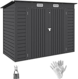 Outsunny 8 x 4FT Galvanised Metal Garden Shed, Outdoor Storage Shed with Double Doors and 2 Vents, Grey