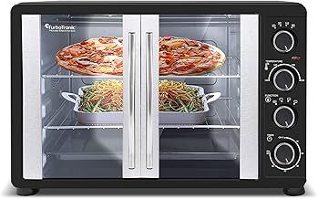 TurboTronic Mini Oven, 45L French Doors Compact Table Top Oven with Timer, Rotisserie, Baking, Grilling, Pizza, Toast & Reheating, TT-FEO45, Black
