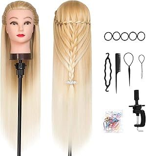 Training Head, Dansee Meibr 26-28 Inch Hairdressing Head 100% Synthetic Fiber Cosmetology Mannequin Dolls Head with Free Clamp for Braiding Stying (C)