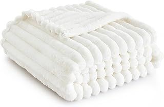 Bedsure Fluffy Fleece Throw Blanket for Sofa- Soft Cosy Warm Blankets for Bed, Soft Cute Single Throw Gifts for Women and Girls, Off White, 130x170 cm