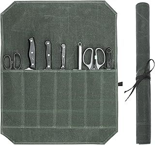 sdhiiolp Chefs Knife Roll Bag, Kitchen Knife Set, 7 Slots Knife Cutlery Tool Roll Case Bag, Waxed Canvas Knife Bag for Camping Hold Home Kitchen Knife Tools Up