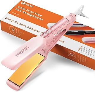 Faszin Professional Hair Straighteners, 42mm Wide Plate Titanium Negative Ion Flat Iron, 30s Rapid Heating, 11 Adjustable Temperature Levels (130-230℃), Real-time Temperature Display-Pink