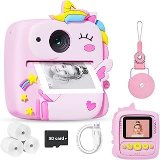 Kids Camera Instant Print for Boys Girls, Christmas Birthday Gifts for 3 4 5 6 7 8 9 Year Old Boys Girls, 1080P Kids Digital Camera Toys for Kids Age 3-9 Pink