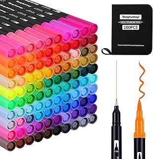 100 Dual Tip Colouring Pens, Fineliners Felt Tip Brush Pens, Art Markers for Adult Colouring Books Calligraphy Painting Drawing Sketching Journal