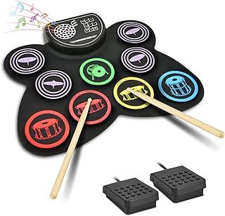 OFFCUP Electronic Drum Kit, 9 Drum Pad Electronic Drum Set, Portable Roll-Up Drum Pad Silicone Electronic Drum Set with Build-in Stereo Speakers, Great Birthday Gifts for Kids