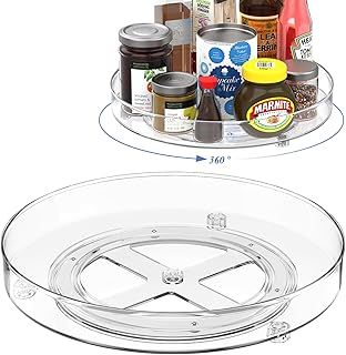 Okiuen 2 Pcs Lazy Susan Turntable Cupboard Organiser(27+23.5cm), Rotating spice rack Fridge turntable organiser, spinning cupboard organiser, turntable storage 9.3+10.6 Inch for Cabinet,Fridge,Pantry