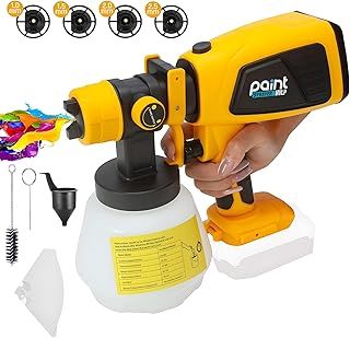 HVLP Cordless Paint Sprayer for DeWALT 18V/20V Li-ion Battery, 4 Copper Nozzles, Electric Spray Paint Gun for Home Interior & Exterior, Fence Furniture Wall - Battery Not Included (Yellow)