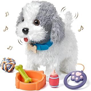 OR OR TU Walking Dog Toys for Kids, Plush Electronic Pets Dog Singing Puppy, Toy Dogs Walk and Bark on a Lead, Interactive Toys Dog for Kids 3 4 5 6 7+ Years Old Girls Boys Gift