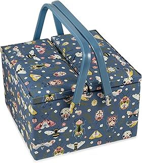 Exclusive Large Twin Lid Sewing Craft Hobby Storage Box, Accessories Tray Pin Cushion Pockets PVC Handles, 25 x 25 x 17cm, Mini Beasts