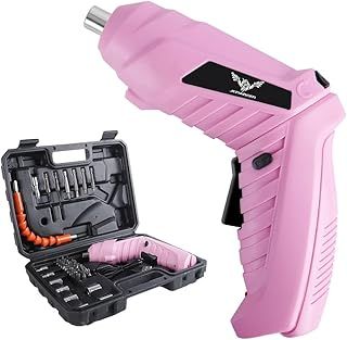 Electric Screwdriver Cordless, Electric Screwdriver Kit with 45 Accessories, 3.6V/1300mAh Rechargeable Power Drill Driver, with USB Cable LED Light,Pink