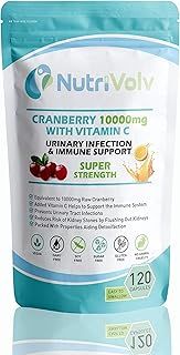 Cranberry 10000mg & Vitamin C | Supports Urinary Health, Cystitis Treatment & Bladder Health | High Strength Cranberry Extract with Vitamin C for Immune Support | 120 Capsules