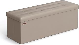 SONGMICS Storage Ottoman, Foldable Small Ottoman Foot Rest, 38 x 110 x 38 cm, Cube Ottoman with Storage, Load up to 300 kg, for Living Room, Bedroom, Entryway, Camel Brown LSF070K53