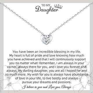 Daughter Gifts from Dad and Mum, Sterling Silver Crystal Heart Necklace for Women, Daughter Birthday Gifts, Daughter Jewellery from Dad, Graduation Gifts for Her
