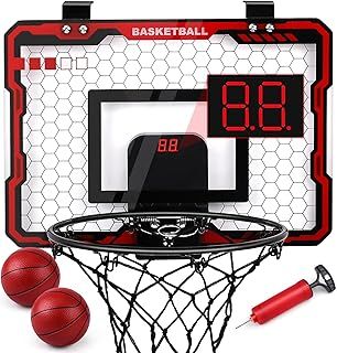 AmyBenton Mini Basketball Hoop for Kids, Wall Mounted with Automatic Scoring, Back of Door for Ages 6+